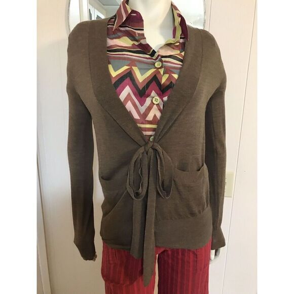 Vera Wang Designer (Original) Lightweight Wool Tie Front Cardigan Sweater Sz SM - Picture 4 of 7